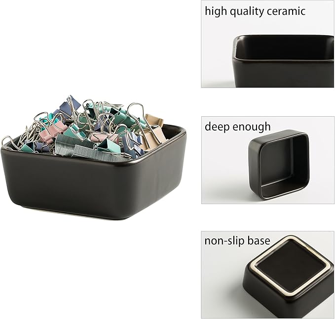 Ceramic Paper Clip Holder for Desk Cute Binder Holder Paperclip Holders for Office Paper Clips Dispenser Organizer desk décor (black)