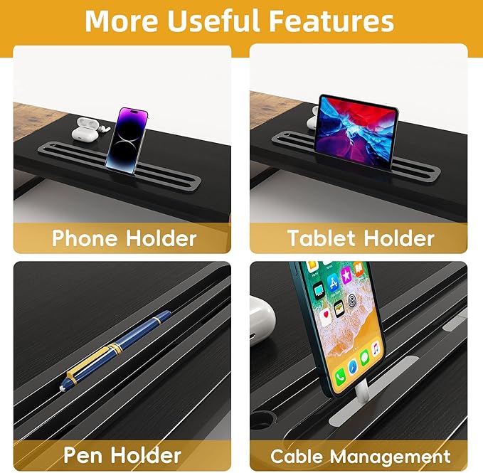 Dual Monitor Stand Riser with 2 Drawers - 39Inch Large Storage Computer Monitor Stands for 2 Monitors, Wooden Desktop Organizer Perfect for Home Office Desk, Computer, Laptop, TV