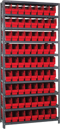 Quantum Storage Systems 1275-201RD Store More Steel Shelving Unit with 6" Shelf Bins, 12" D x 36" W x 75" H, Red