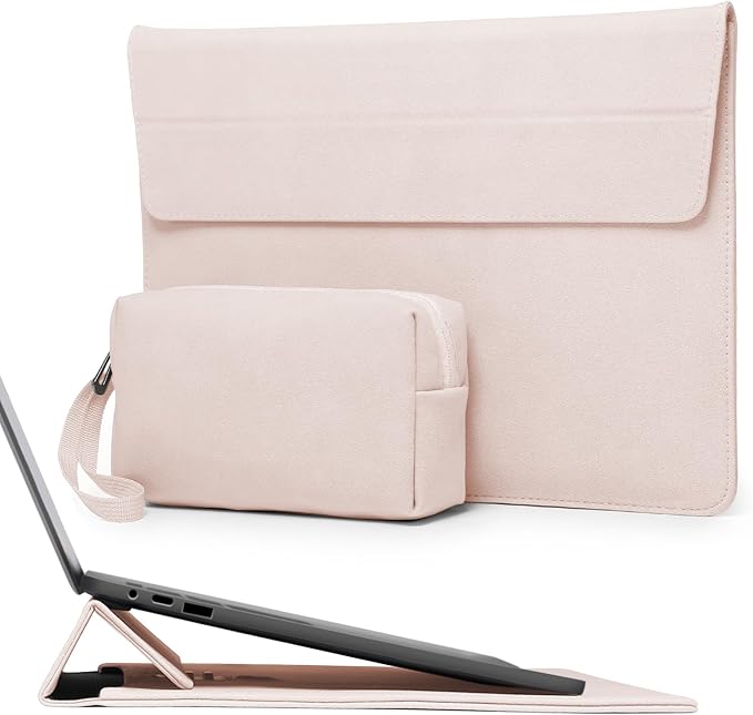 HYZUO 15 Inch Laptop Sleeve Case with Stand Feature for MacBook Air 15 M4 A3241 M3 A3114 M2 A2941 2025-2023, MacBook Pro 15, 15" Surface Laptop 7/6/5/4/3, with Carrying Pouch, Apricot