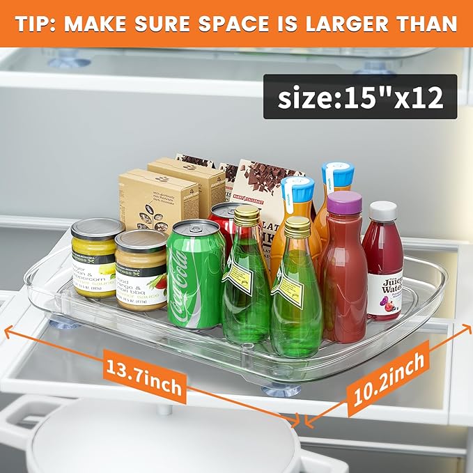HIYOHIYO Clear Lazy Susan Organizer for Refrigerator Rectangular Fridge Turntable Organizers and Storage Pull Out & 360°Rotating for Cabinet, Pantry, Kitchen, Table, Bathroom (1-Pack 13.7"x10.2")