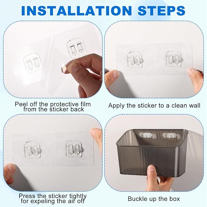 6Pcs Storage Organizer Bins Wall Mounted Organizer Basket Large Size Clear Plastic Makeup Organizer Adhesive Hanging Bin for Bathroom Kitchen Pantry（Grey）