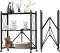 3 Tier Foldable Storage Shelf with Wheels, Heavy Duty Garage Shelving Unit Loads 550 LBS, Metal Steel Collapsible Shelves, Rolling Standing Utility Rack for Kitchen, Pantry, Office, Black