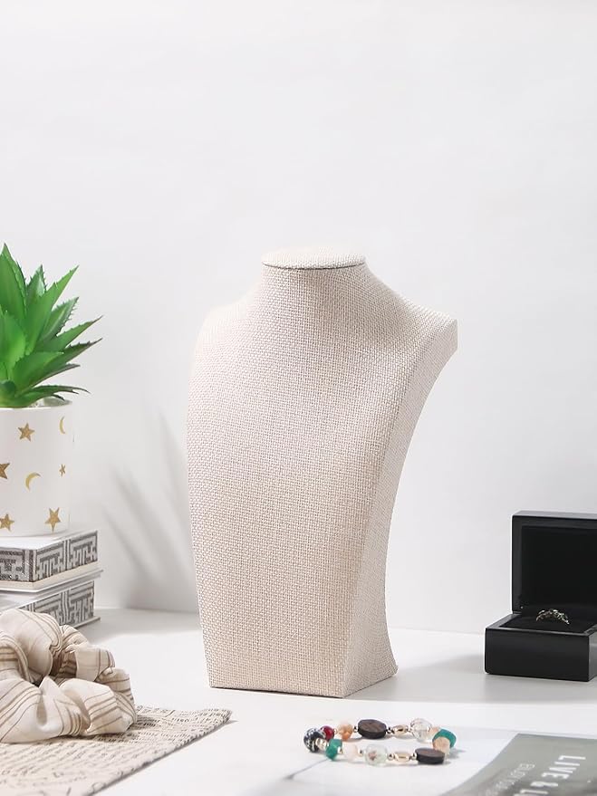 3Pcs Necklace Bust Stand for Selling, Linen Necklace Display Holder, Jewelry Necklace Organizer Rack for Shop Store Exhibition Show (9" Height)