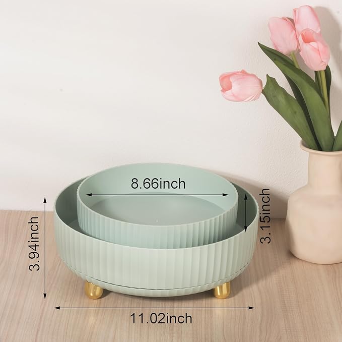 Anyoifax Makeup Perfume Organizer Tray 360 Degree Rotating Lazy Susan Skincare Lotion Organizer Spinning Cosmetics Storage for Dresser, Vanity, Bathroom Countertop, Small Light Green