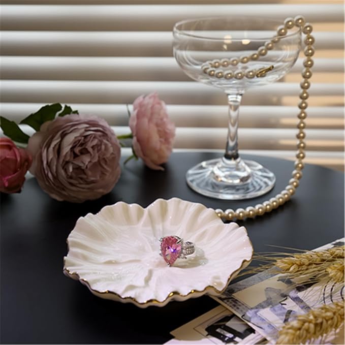 Flower Ring Dish, Ceramic Ring Holder Jewelry Tray Trinket Dish, Fairy Organizer Plate Vanity Decorations, Gifts for Friends Sisters Daughter Mother (White)