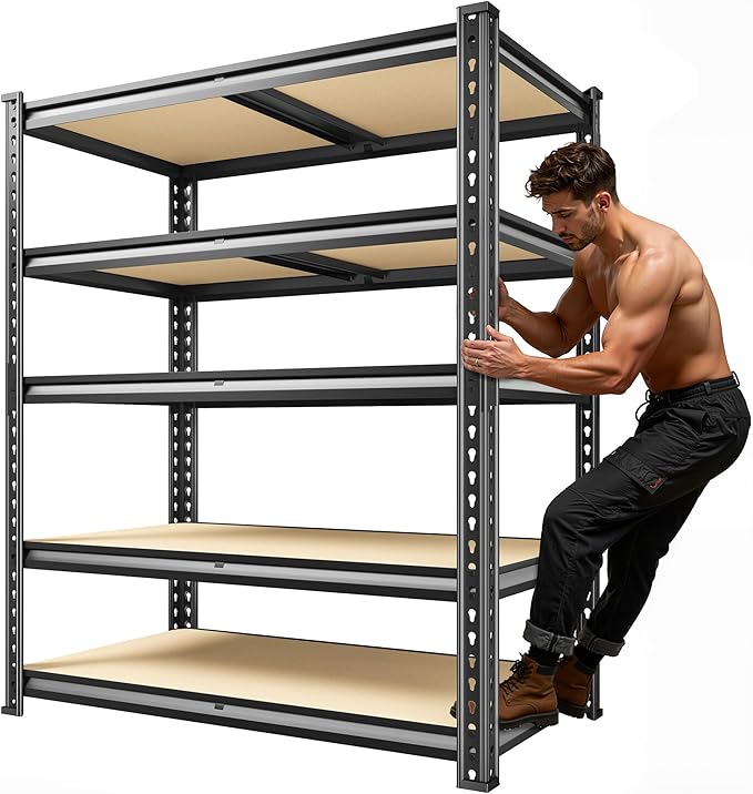 72.1" H Garage Shelving 2030LBS Garage Storage Shelves, 5 Tier Adjustable Metal Shelving, Storage Shelves for Storage, Basement, Warehouse, Pantry, Kitchen, 35.5" W x 15.7" D x 72.1" H, Black