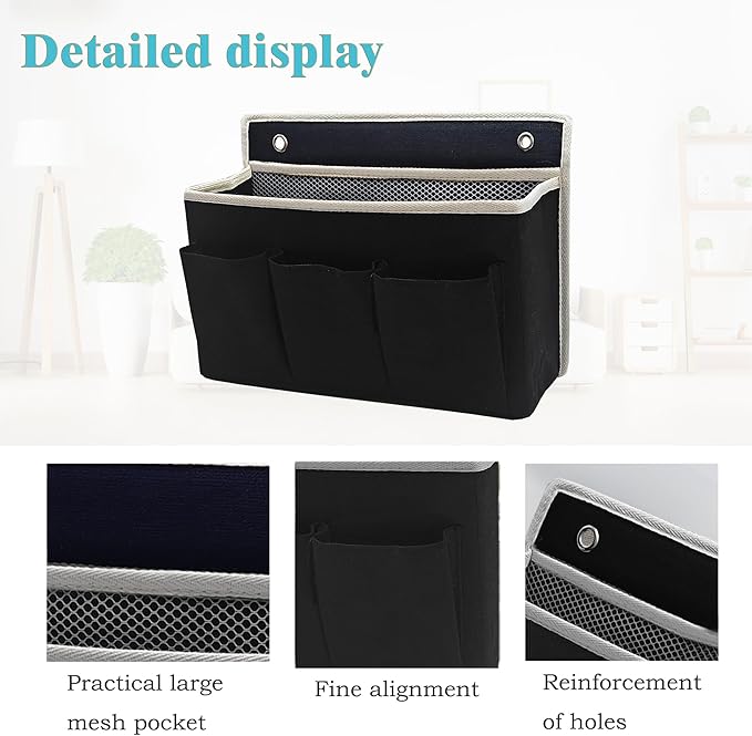 Wall Hanging Organizer Bag/Hanging Baskets with Large Mesh Compartment & 3 Pockets，Over the Door Organizer Space Saving Storage for Bedroom,RV Camper, Closet (Black-1pack)