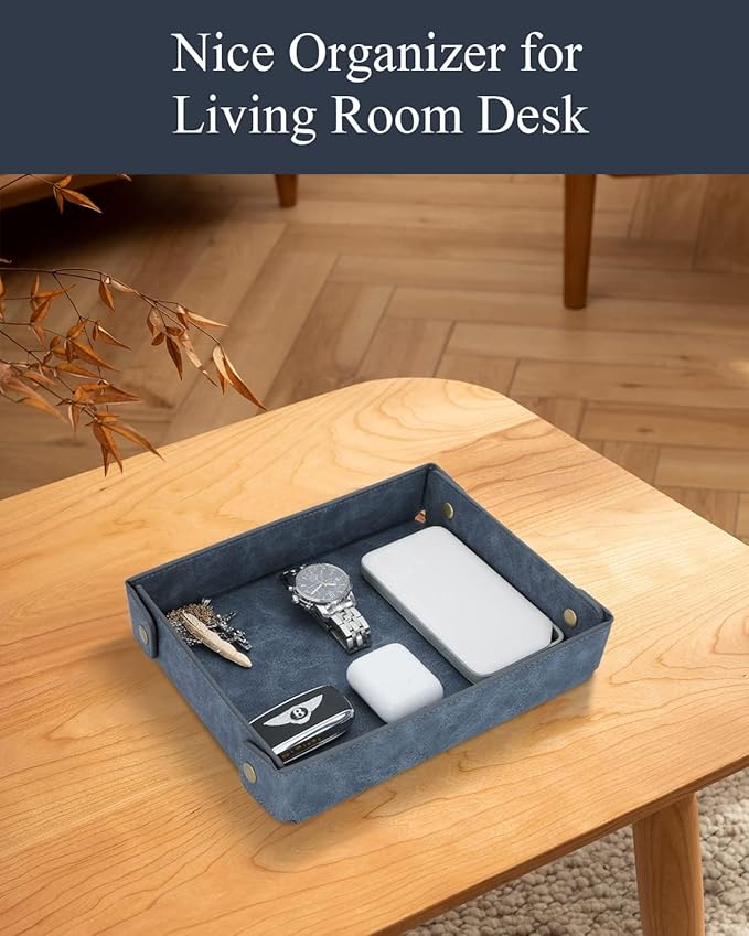 CASIRENA Father's Day Gifts Faux Leather Valet Tray Organizer for Men - Catch-All Tray for Entryway Table Key, Wallet, Watch, Coin Change, Phone, Dresser EDC Dump Jewelry, Bedside Nightstand Desk-top