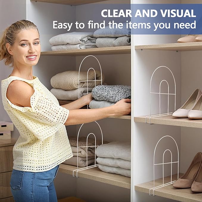 8-Pack 12" Tall Shelf Dividers - Closet Shelf Organizer - Easy to Install - No Tool - White PE Coating Steel