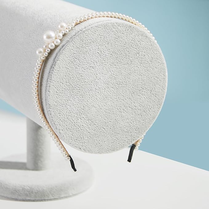 T-Bar Headband Holder Organizer for Selling, Soft Velvet Hairband Stand Display, Hair Hoop Accessories Jewelry Storage for Home Bedroom (Gray Beige Velvet)