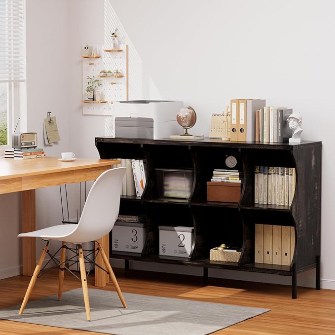 8 Cube Storage Shelf Organizer, Low Book Shelf Bookcase Entryway Table, Wood Closet Storage Display Cabinet TV Stand for Living Room, Office,Bedroom, Dorm, Dark Brown with Dark Brown Top