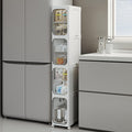4-Tier Tall Narrow Storage Cabinet, Slim Bathroom Storage Cabinet with Adjustable Shelves and Wheels, Narrow Organizer for Small Space, Bathroom, Kitchen, Laundry