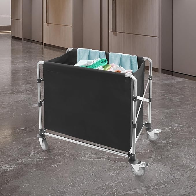Commercial Laundry Cart with Wheels,Folding Laundry Hamper Cart,Heavy Duty Rolling Laundry Basket with Large Capacity,Laundry Sorter Trolley for Home Hotel Apartment (Black, 34.25 * 19.7 * 36.22in)