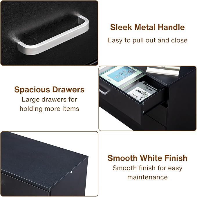 Karl home 3 Drawer Dresser, Modern Storage Chest of Drawers, Wood Bedside Table Night Table for Bedroom,Living Room (Black)