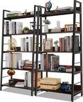 Himimi Ladder Bookshelf, 5 Shelf Bookcase Industrial Bookshelf Wood and Metal Bookshelves, Plant Flower Stand Rack Book Storage Shelves for Living Room, Bedroom, Home Office (2 PCS)