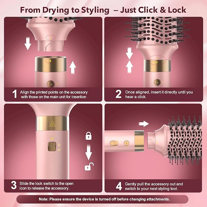 Dual Voltage StyleVibe 6-in-1 Air Styler, Hair Dryer & Blow Dryer Brush with Travel Case - Auto Wrap Curls (L/R), Fast Drying, Thermal Brush for Blowouts & Frizz-Free Volume, No Heat Damage