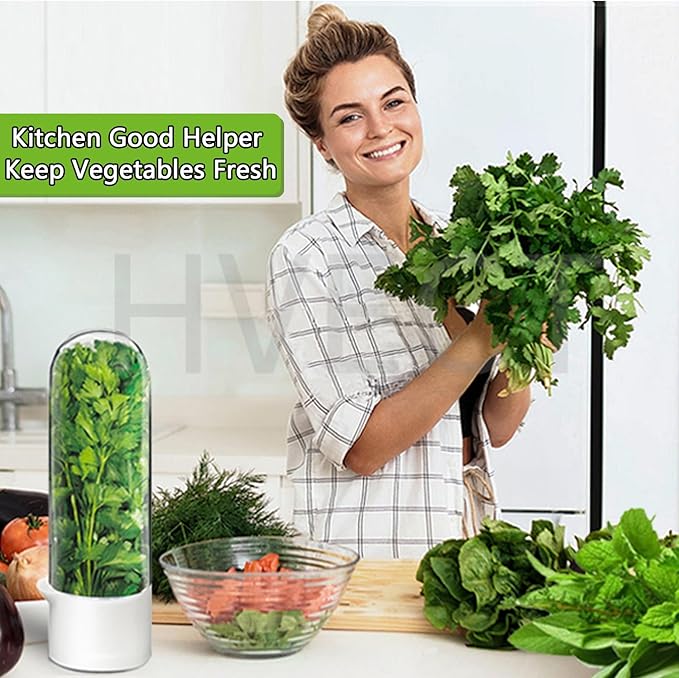 Herb Saver for Refrigerator, Herb Saver Pod Cilantro Containers for Refrigerator, Fresh Herb Keeper for Cilantro, Parsley, Asparagus, Mint, Keeps Greens Vegetables for 2-3 Weeks (Herb Keeper 1Pack)