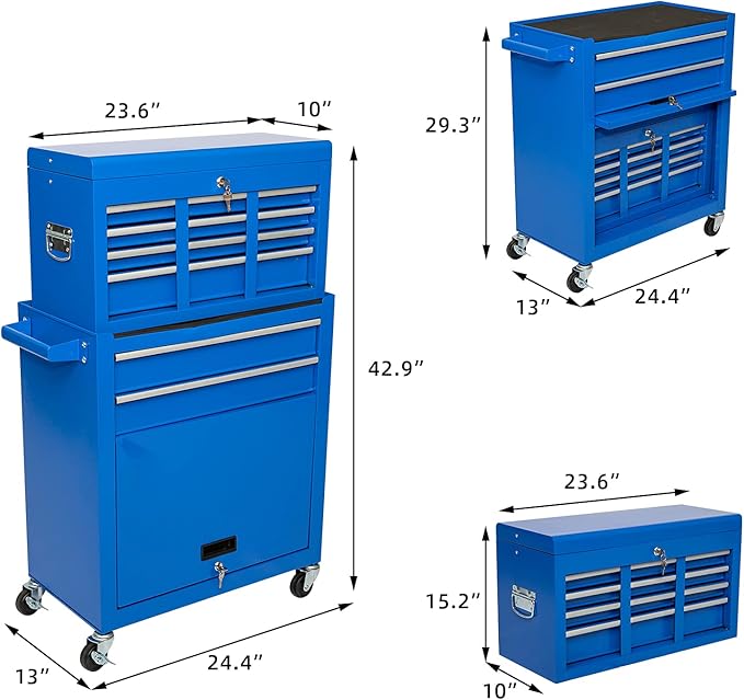 8-Drawer High Capacity Rolling Tool Chest, Removable Cabinet Storage Tool Box with Wheels and Drawers, Detachable Toolbox with Lock for Workshop Mechanics Garage