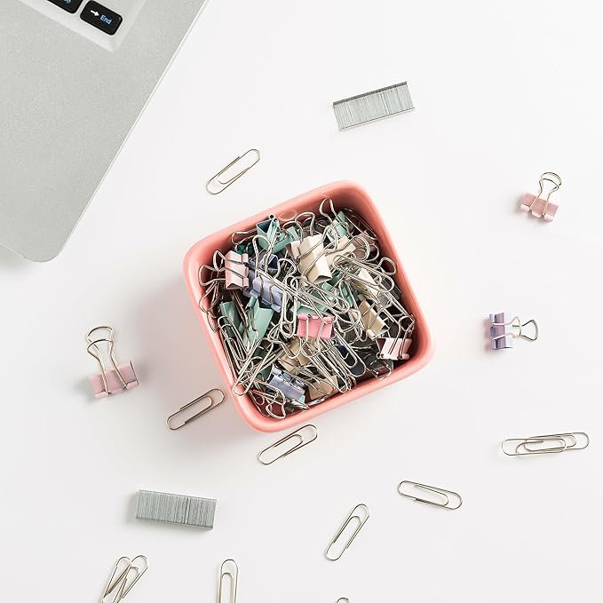 Ceramic Paper Clip Holder for Desk Cute Binder Holder Paperclip Holders for Office Paper Clips Dispenser Organizer desk décor (pink)