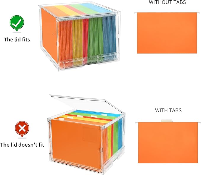 File Organizer Box with Lid,Hanging Filing Folder Organizer for Document Storage with Plastic Slide, Letter-size File Holder Filing Box for Office/Home/Decor/（1Pack）