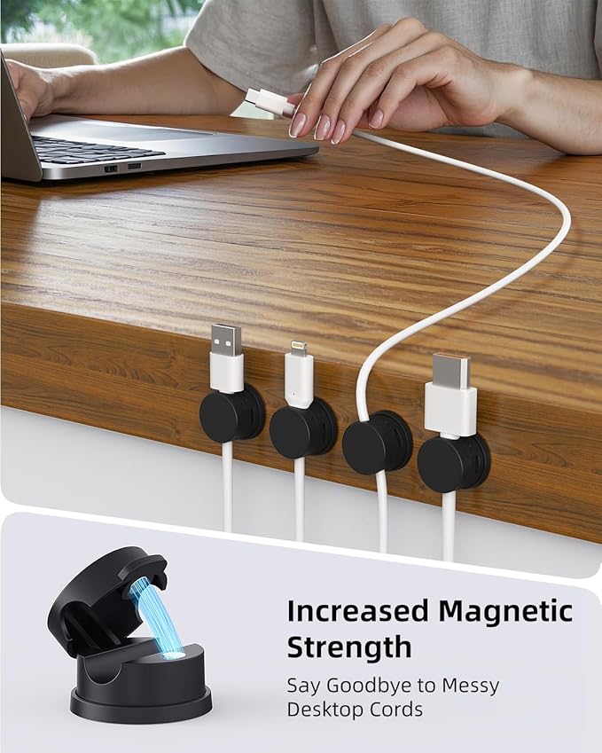 Cord Organizer, Rotatable Cable Organizer 8 Pack, No-Residue Adhesive Spring Cable Clips, Cord Holder for Nightstand, Kitchen, Office Accessories and Car (Black)