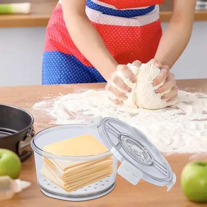 Cheese Container for Refrigerator,Cheese Keeper with Airtight Lid and Time Recording,Cream Block Shredded Cheeses Storage Box,Sliced,Grated,circle Cheddar Cheeses Box for Fridge,kitchen