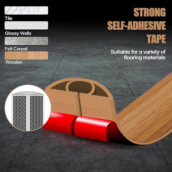 Floor Cord Cover Self Adhesive Cord Hider,10FT Cable Management, Extension Strip Protector for Wires, Prevent Cable Trips for Offices, Gyms, Exhibitions Cavity:0.47"(W) x 0.35"(H) Brown Wood
