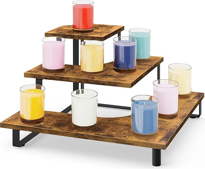 ELITEROO 3 Tier Wooden Retail Display Shelves, Portable Display Rack for Retail Counter Top Craft Shows, 3 Step Corner Tiered Table Display Tower Stand for Cupcake Jewelry Card Sticker Display