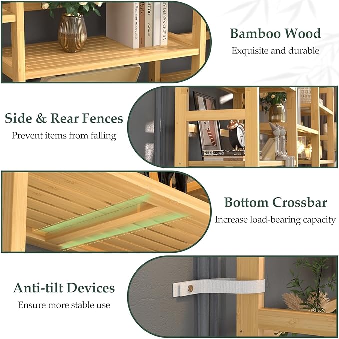 Homykic Bamboo Triple Wide Bookshelves and Bookcases, 6-Tier Shallow Open Bookcase with 17 Display Shelves, 6ft Super Large Freestanding Book Shelf for Home Office, Bedroom, Living Room
