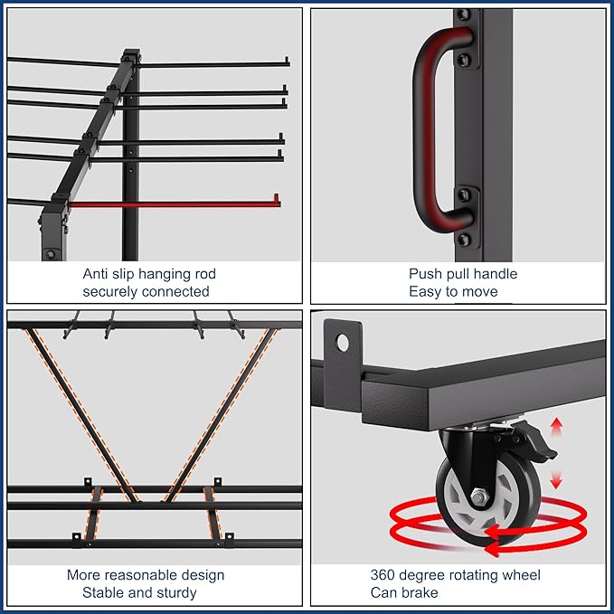 Folding Chair Rack, Heavy-Duty Chair Cart for 84 Chairs or 12 Tables of 800 LBS Capability, Contain Weatherproof Cover 2 Elastic Cords