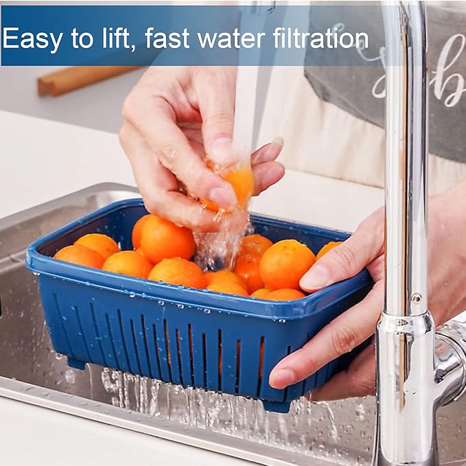 68oz Berry Keeper Fruit Storage Container for Fridge, Fresh Food Produce Saver Containers with Removable Drain Colander, Vegetable Lettuce Keeper Bowl Refrigerator Organizer, PRESS TO OPEN CLOSE LID