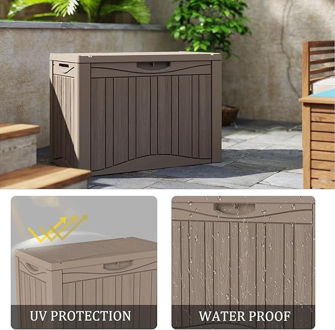 TARKARI 45 Gallon Lockable Resin Deck Box, Waterproof & UV-Resistant Outdoor Storage Box for Outdoor Cushion Storage, Garden Tools & Pool Accessories Storage, Gray