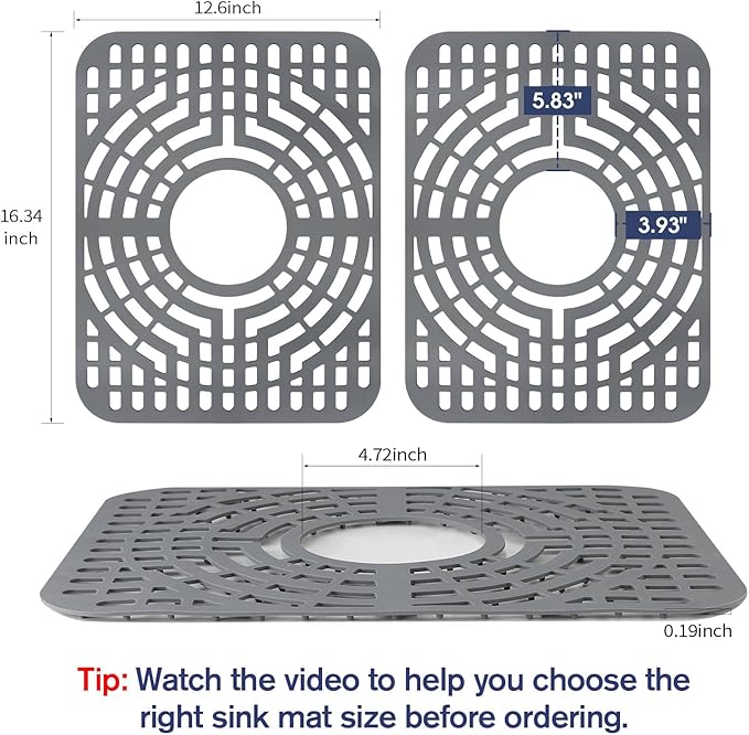 Silicone Sink Protector for Kitchen Sink 12“x16" – Flexible Sink Mat, Heat Resistant Grid, Non-Slip Rack, Easy to Clean Dishwasher Safe – Fits Farmhouse, Single & Double Bowl Sinks