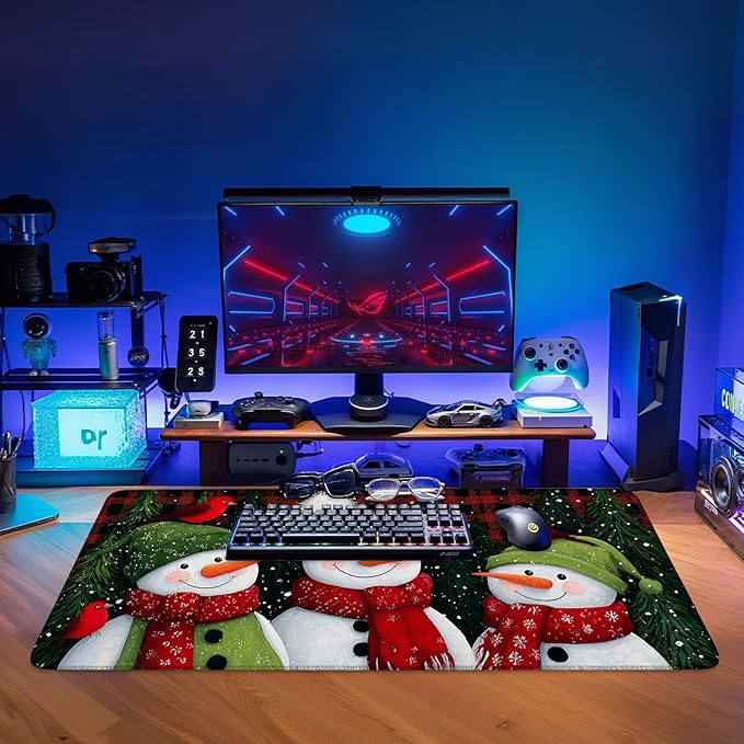 Three Snowmen Gaming Mouse Pad 35.4"x15.7"Desk Mat Anti-Slip Rubber Base & Durable Stitched Edges for Gamers Smooth Mouse Writing Surface for Desk Office/Home