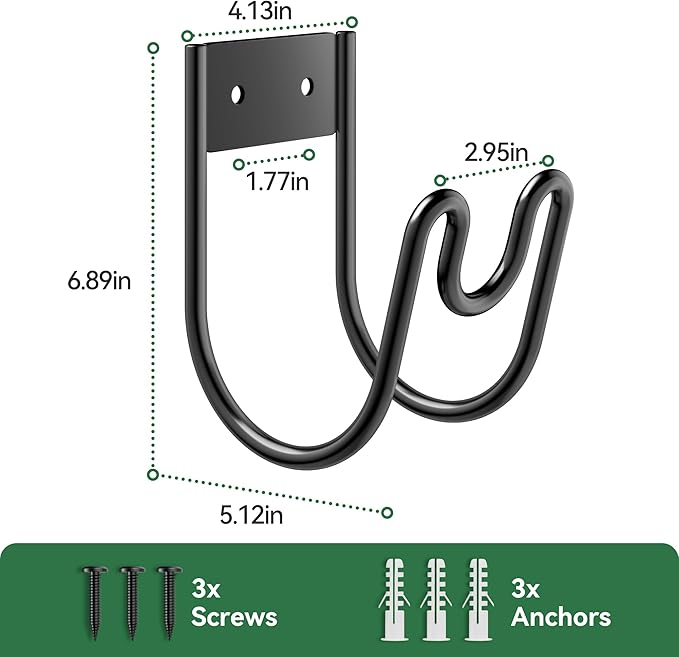 Black Metal Garden Hose Holder - Wall Mounted Water Hose Holder - Hose Hanger Heavy Duty for Water Hose Extension Cords Vacuum Hose (2 Pack)