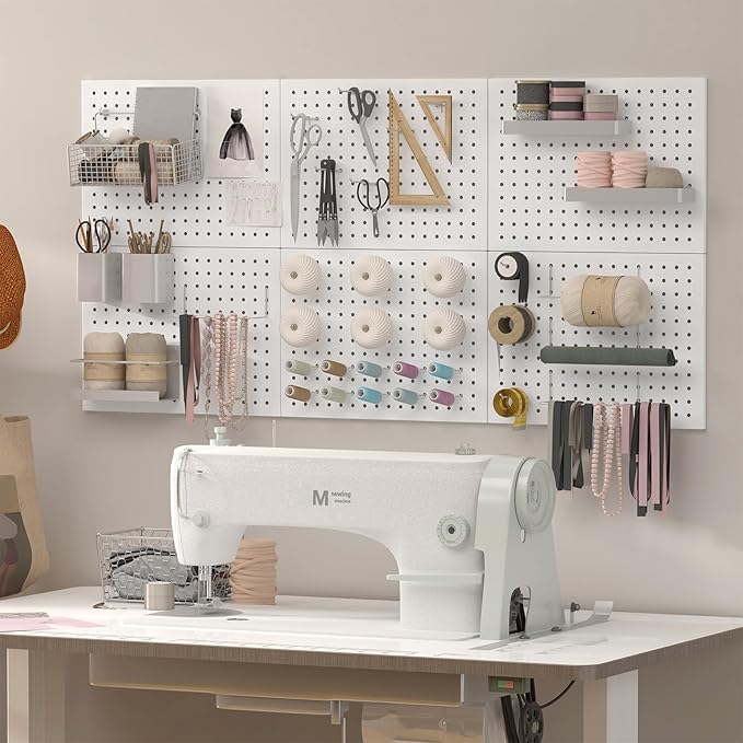 Metal Pegboard,4Pcs Peg Board Panels(12x16 inch) Wall Organizer,White Pegboard Panels Garage Tool Organizer with Screw for Entryway,Craft Room,Workbench