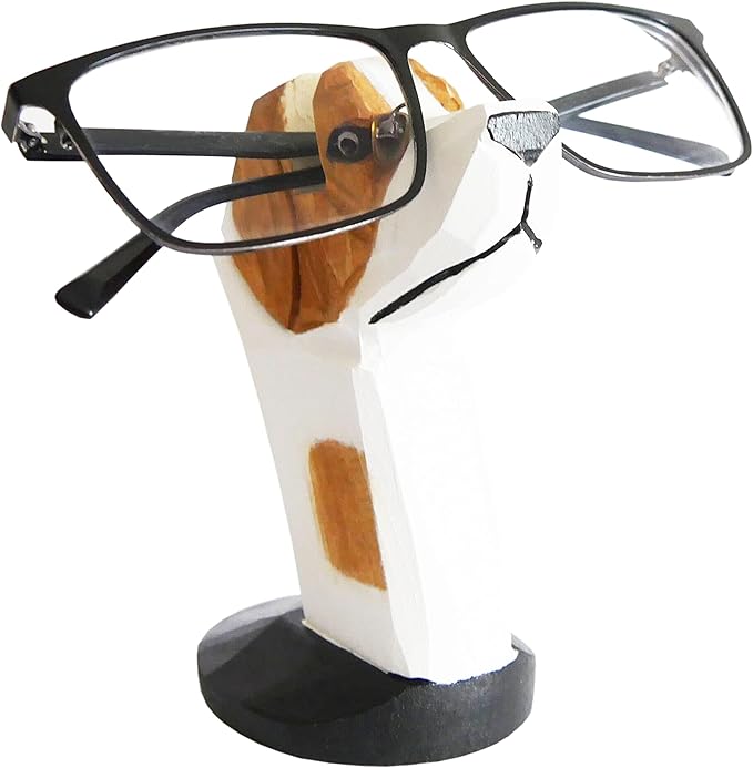 Red Dollar Handmade Wood Carved Animal Eyeglass Holder, Cute Sunglasses Display Stand, Nightstand Home Office Desk Decor, Christmas Holiday New Year Business Gift for Men Women Adults (Dog)
