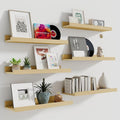 Fun Memories Picture Ledge Shelf, 16 Inch Long Floating Shelves Set of 6, Picture Shelf for Wall with Lip, Large Nursery Book Shelves for Storage, Wall Shelves for Living Room Bedroom Kitchen, Oak