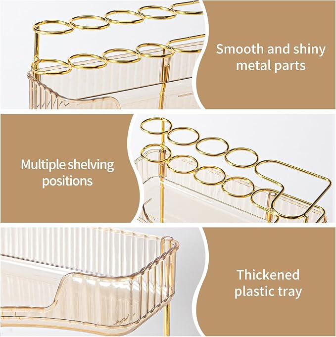 Upgraded 2-Tier Corner Bathroom Countertop Organizer – Spacious Storage for Makeup, Skincare & Perfumes, Built-in Brush Holder Fits Vanity/Dresser/Bsthtub (Vintage Gold)