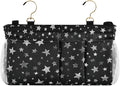 Sparkly Silver Stars Bedside Caddy for Dorm Bed Bedside Hanging Caddy Bag Iron Frame Storage Organizer Pocket for Bunk Home College Hospital Beds 2 Hooks