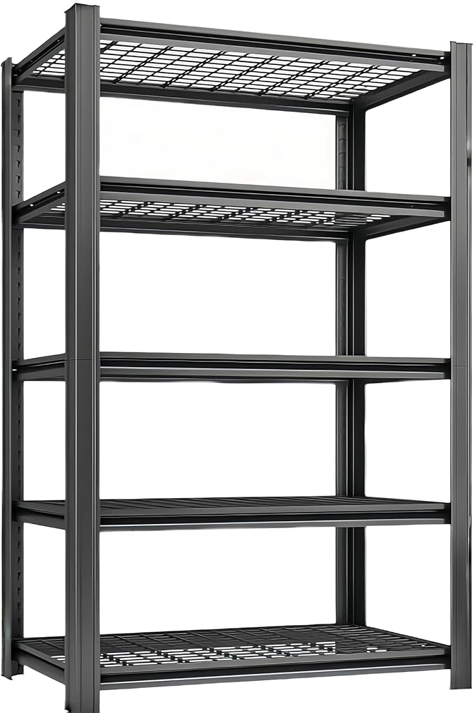 Standing Shelf Units Heavy Duty Storage Rack Industrial Wire Mesh Shelving 2750LBS Double Layer Support Floor Mount 5-Tier Black for Garage Storage Warehouse 72" H x 35" W x 15.5" D