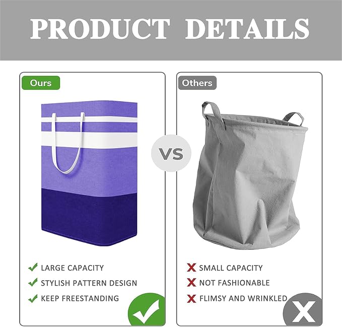 2-Pack Foldable Laundry Basket,Large Laundry Baskets with Handles,Waterproof Laundry Hamper,Collapsible Laundry Hampers for Clothes Organizer 80L (Purple)