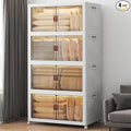 640Qt Stackable Storage Bins with Lids, 4 Pack Large Collapsible Bins with Wheels, Plastic Cabinet with Doors, Foldable Closet Organizers and Storage for Home, Dorm, Office, White
