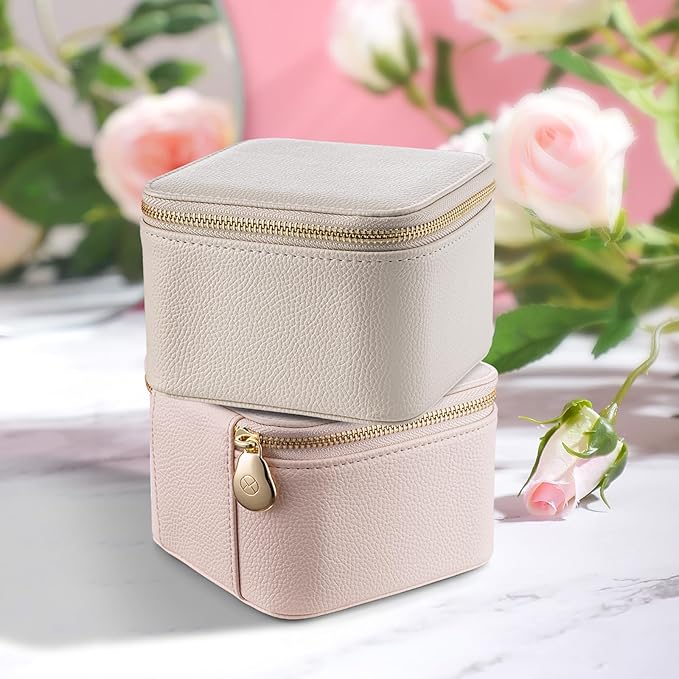 Vlando Jewelry Box with 6 Velvet Jewelry Bags Travel Jewelry Storage Box for Women Girl Jewelry Organizer Necklace Rings Earrings Bags Wedding Gifts Christmas Gifts for Women(Pink)