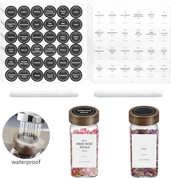 ZEHIQ 30Pcs Glass Spice Jars with Acacia Wood Lids, 4 oz Square Seasoning Containers with Labels, Seasoning Jars with Shaker Lids, Chalk Pen, Funnel, Cleaning Brush, Spice Bottles for Cabinet, Drawer