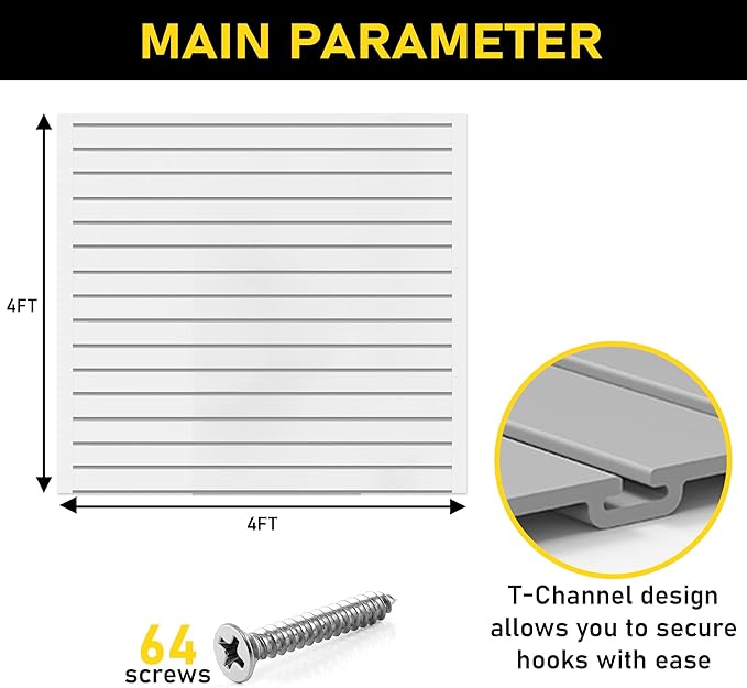DLDIRECT 48" X 48" - Grey Slatwall Panel Garage Organizer: Heavy Duty Wall Mounted PVC Rack, Interlocking Slat Paneling for Garage Storage, Slotwall Board, Shelves System