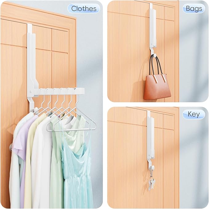 BAKON Over The Door Hanger Folding Clothes Drying Rack, Folding Hanging Coat Rack for Indoor Laundry Room Compact Small Space Foldable Portable Clothing Hanger Hook Collapsible (Wihte-4(Upgraded))