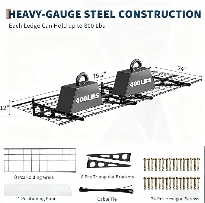 2 Pack 2x6 FT Garage Shelves Wall Mounted,1600 LBS Heavy Duty Wall Shelf with Adjustable Distance,for Garage,Kitchen Laundry,Shopping Mall and Tool Room,Black
