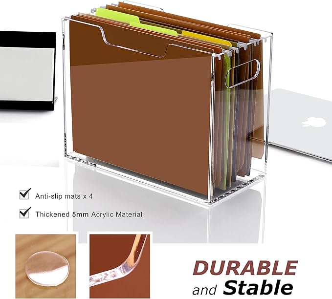 DINGHUO Acrylic File Folder Organizer Box, Letter Size Hanging File Organizer, Clear File Holder with Handles, Desktop Office Supplies Filing Storage Crate for Home Work School - 1 Pack